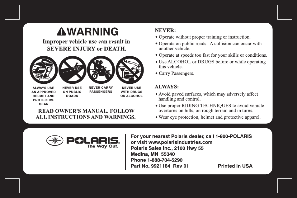 Polaris Outlaw 450 S User Manual | Page 2 / 218