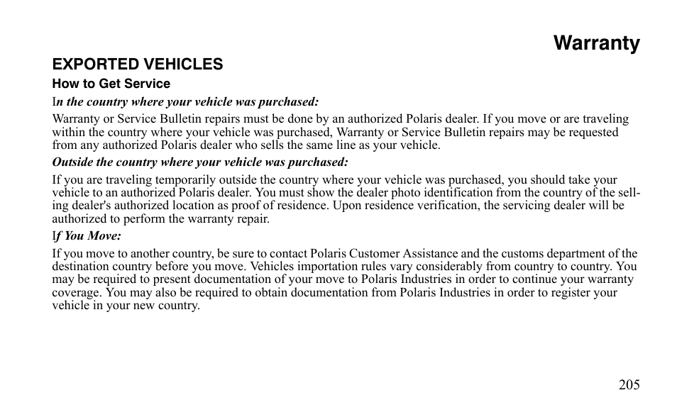 Warranty | Polaris Outlaw 450 S User Manual | Page 208 / 218