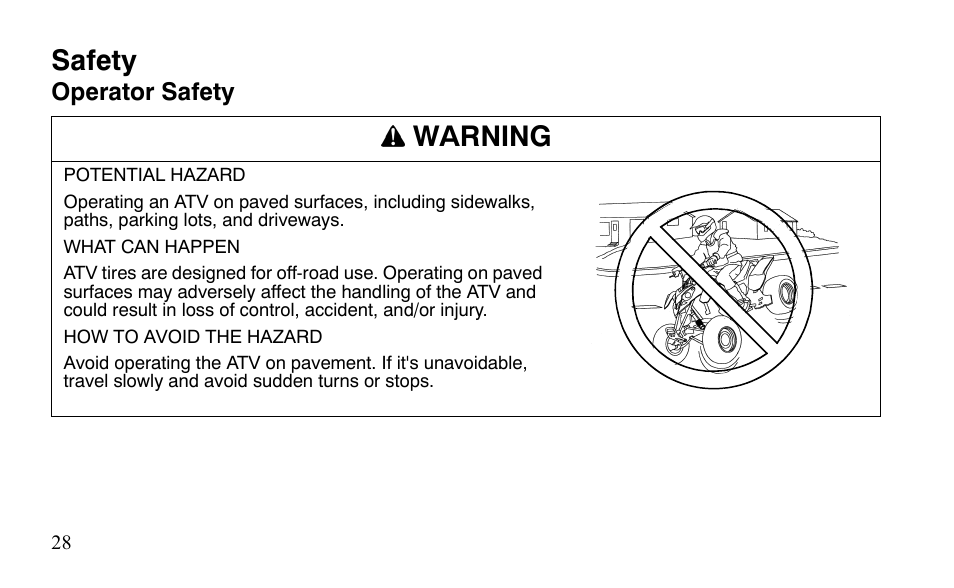 Safety, Warning | Polaris Outlaw 450 S User Manual | Page 31 / 218