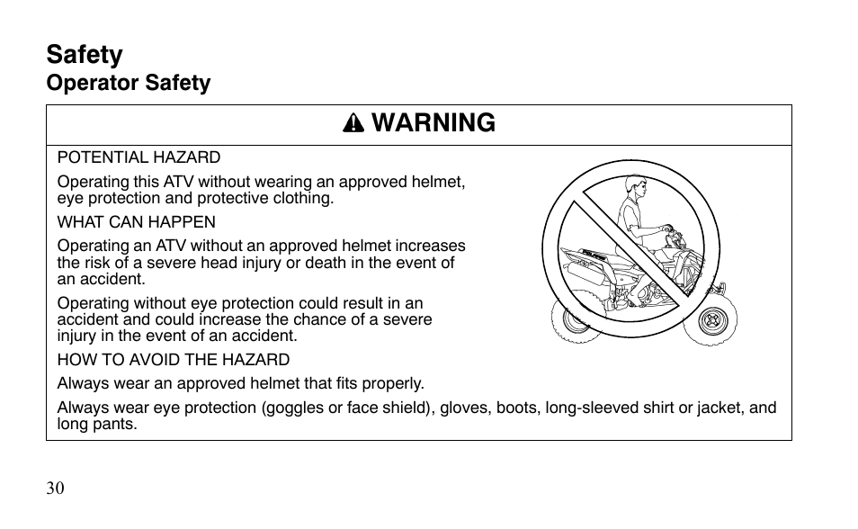 Safety, Warning | Polaris Outlaw 450 S User Manual | Page 33 / 218