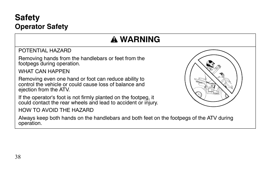 Safety, Warning | Polaris Outlaw 450 S User Manual | Page 41 / 218