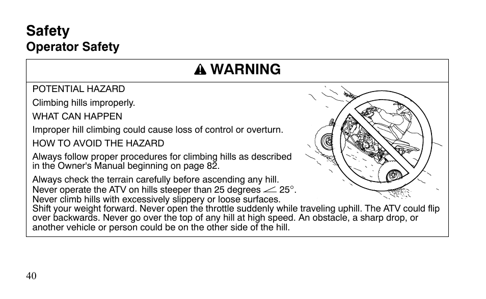 Safety, Warning | Polaris Outlaw 450 S User Manual | Page 43 / 218