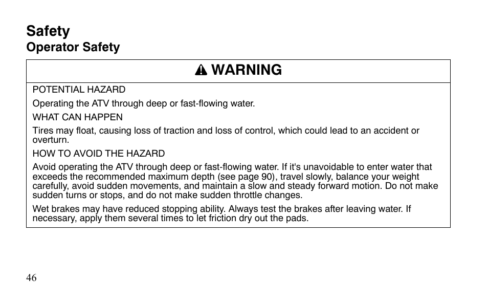 Safety, Warning | Polaris Outlaw 450 S User Manual | Page 49 / 218