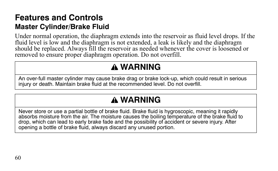Features and controls, Warning | Polaris Outlaw 450 S User Manual | Page 63 / 218