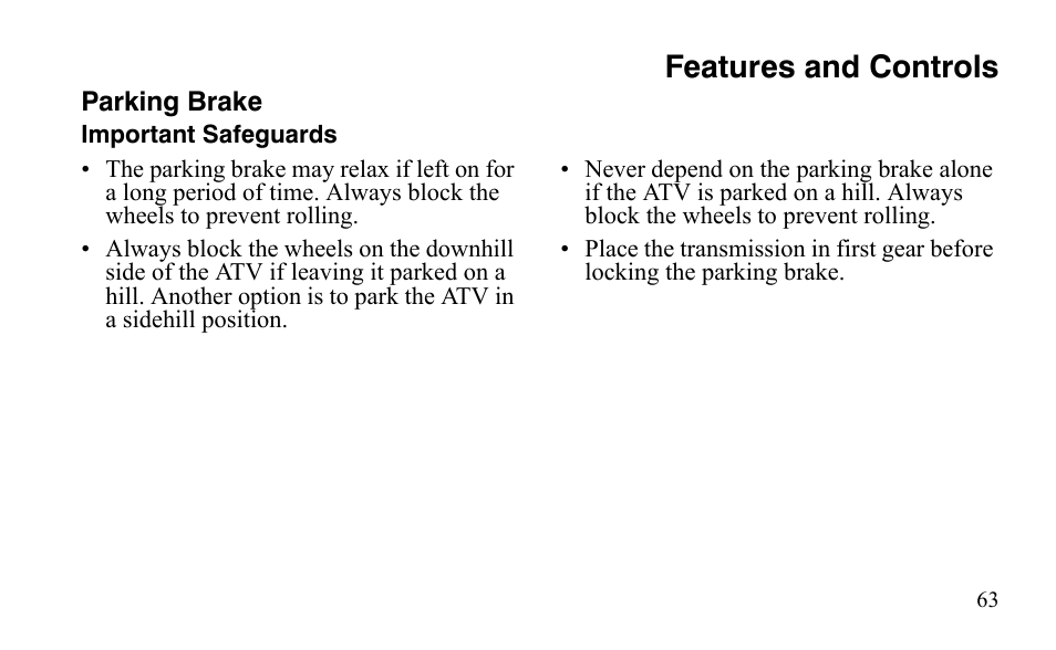 Features and controls | Polaris Outlaw 450 S User Manual | Page 66 / 218