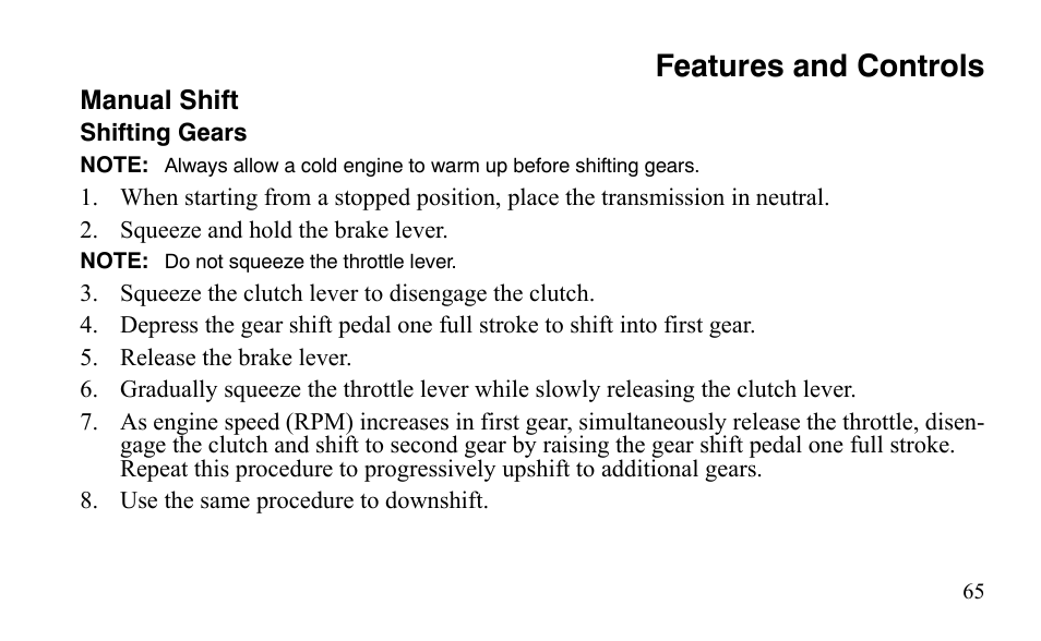Features and controls | Polaris Outlaw 450 S User Manual | Page 68 / 218