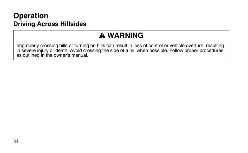 Operation, Warning | Polaris Outlaw 450 S User Manual | Page 87 / 218