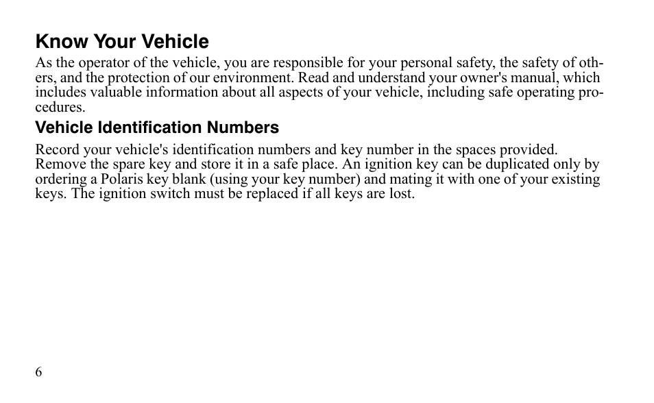 Know your vehicle | Polaris Outlaw 450 S User Manual | Page 9 / 218