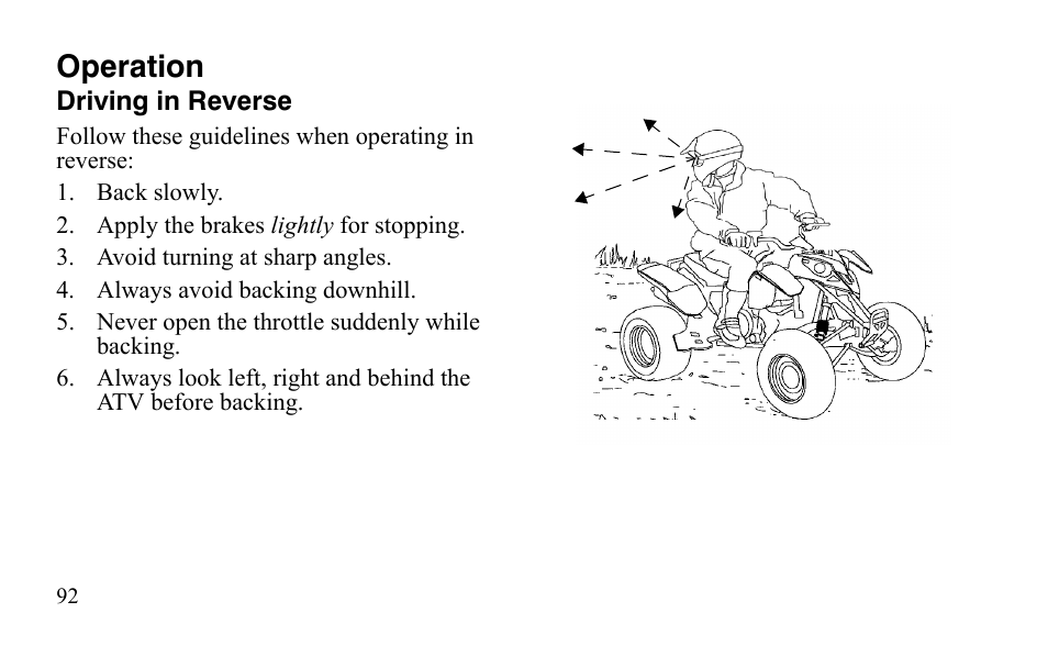 Operation | Polaris Outlaw 450 S User Manual | Page 95 / 218