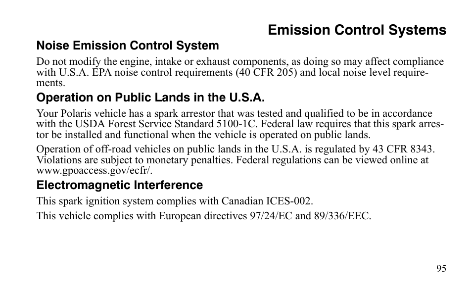 Emission control systems | Polaris Outlaw 450 S User Manual | Page 98 / 218