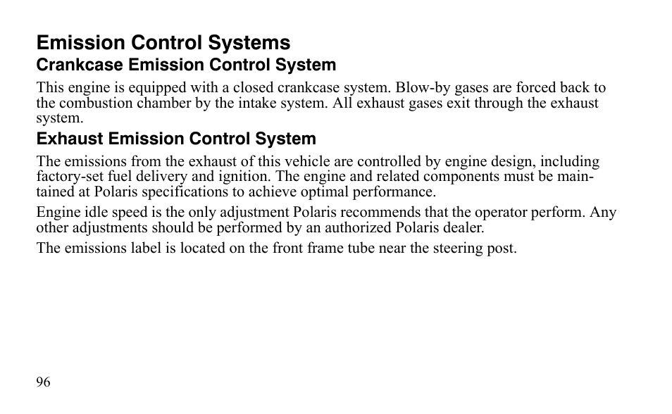 Emission control systems | Polaris Outlaw 450 S User Manual | Page 99 / 218