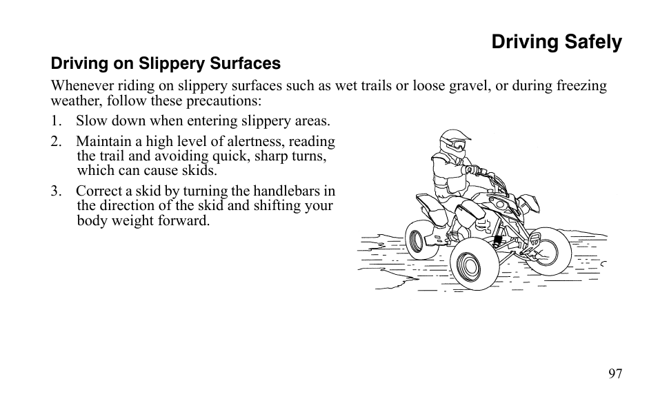 Driving safely | Polaris Outlaw 9921488 User Manual | Page 100 / 199