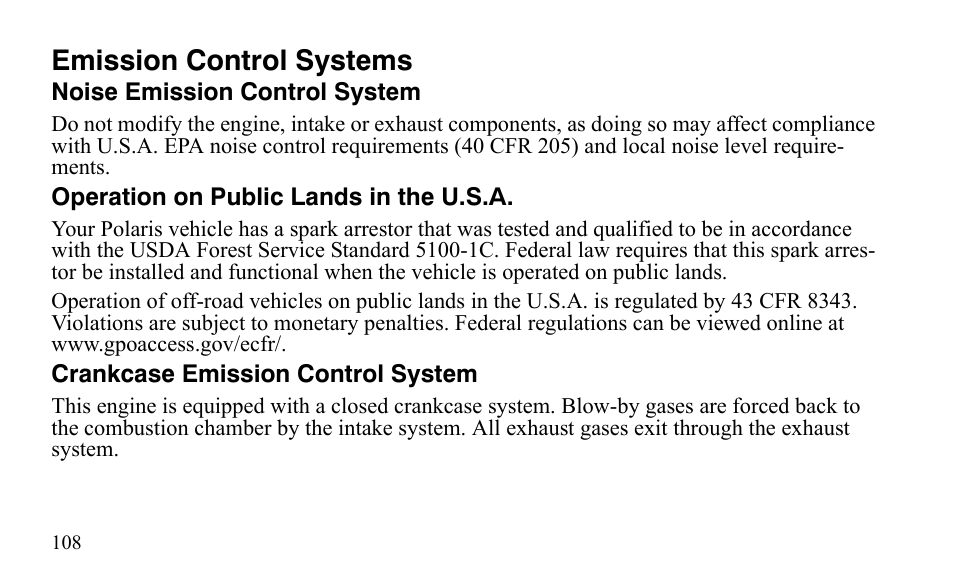 Emission control systems | Polaris Outlaw 9921488 User Manual | Page 111 / 199