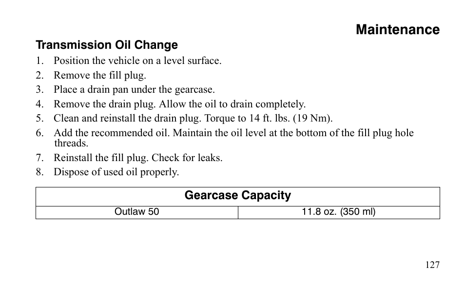 Maintenance | Polaris Outlaw 9921488 User Manual | Page 130 / 199