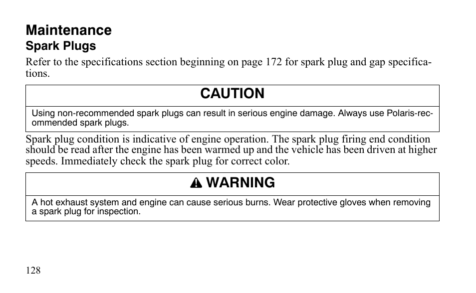 Maintenance, Caution, Warning | Polaris Outlaw 9921488 User Manual | Page 131 / 199