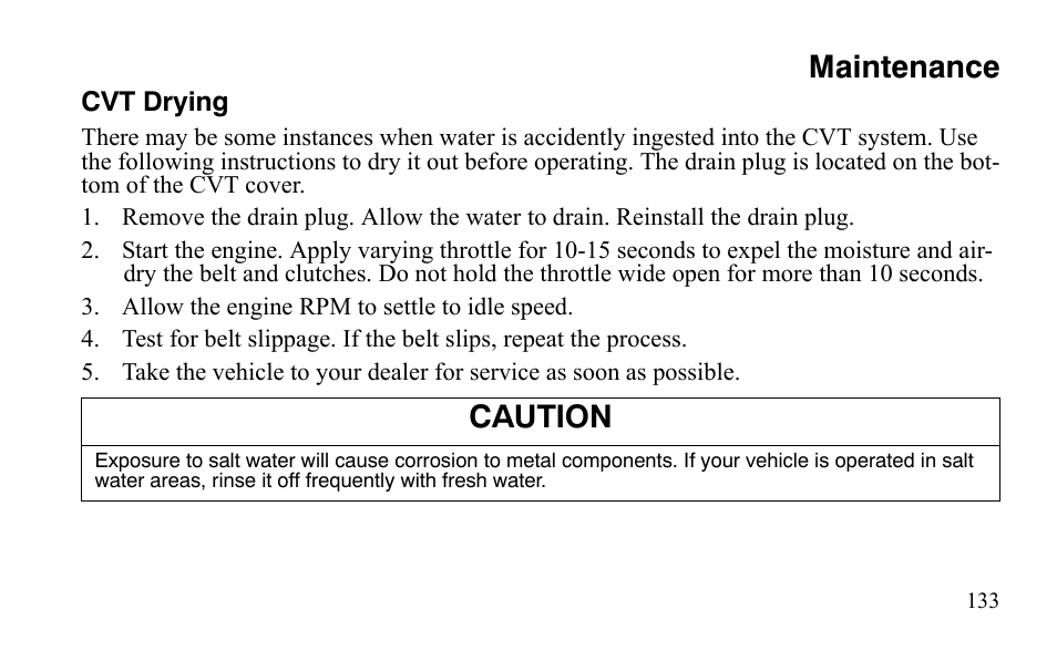 Maintenance, Caution | Polaris Outlaw 9921488 User Manual | Page 136 / 199