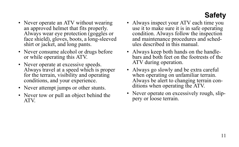 Safety | Polaris Outlaw 9921488 User Manual | Page 14 / 199