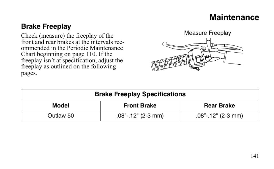 Maintenance | Polaris Outlaw 9921488 User Manual | Page 144 / 199