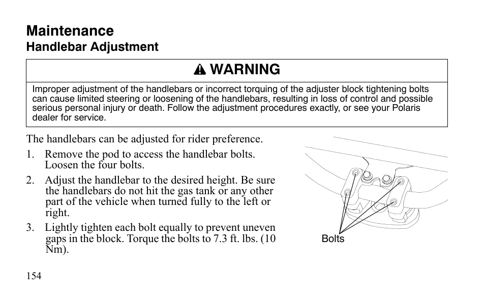 Maintenance, Warning | Polaris Outlaw 9921488 User Manual | Page 157 / 199