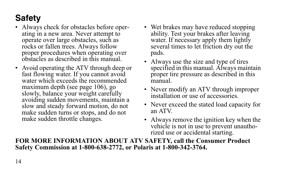 Safety | Polaris Outlaw 9921488 User Manual | Page 17 / 199