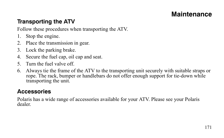 Maintenance | Polaris Outlaw 9921488 User Manual | Page 174 / 199