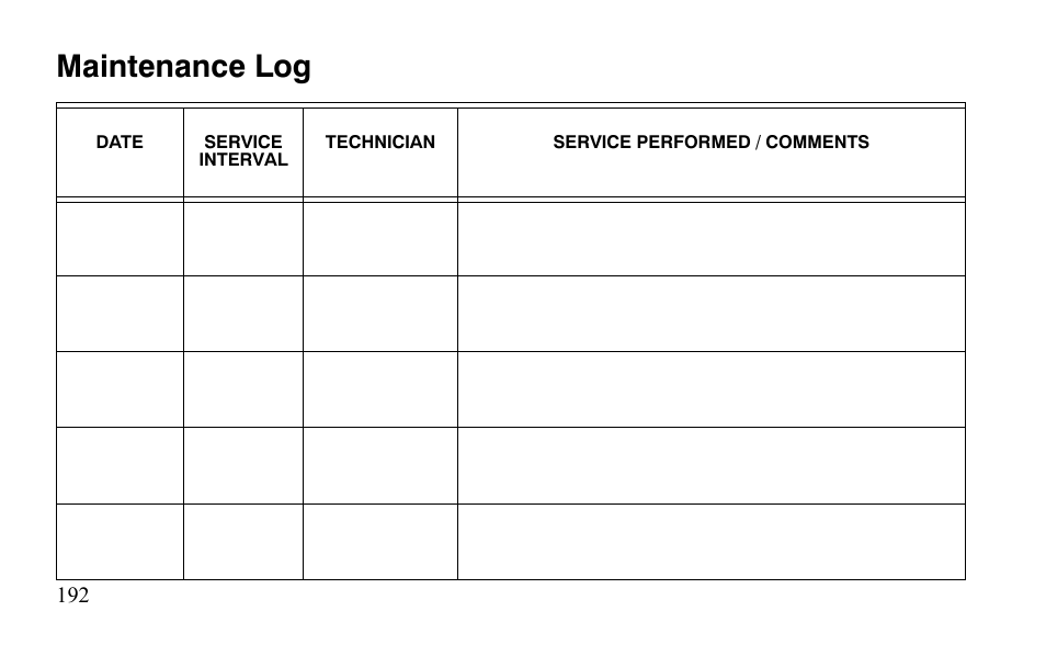 Maintenance log | Polaris Outlaw 9921488 User Manual | Page 195 / 199
