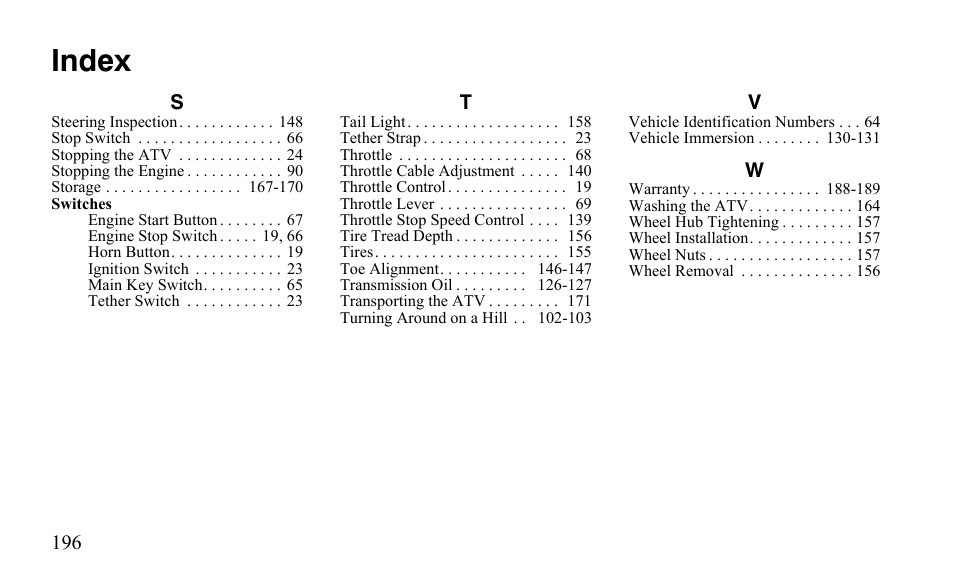 Index | Polaris Outlaw 9921488 User Manual | Page 199 / 199