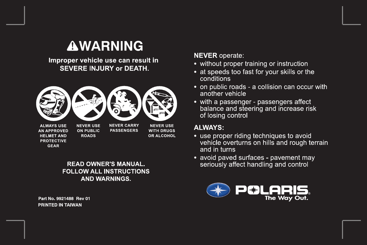 Polaris Outlaw 9921488 User Manual | Page 2 / 199