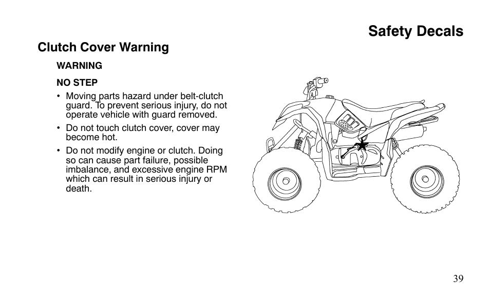 Safety decals | Polaris Outlaw 9921488 User Manual | Page 42 / 199