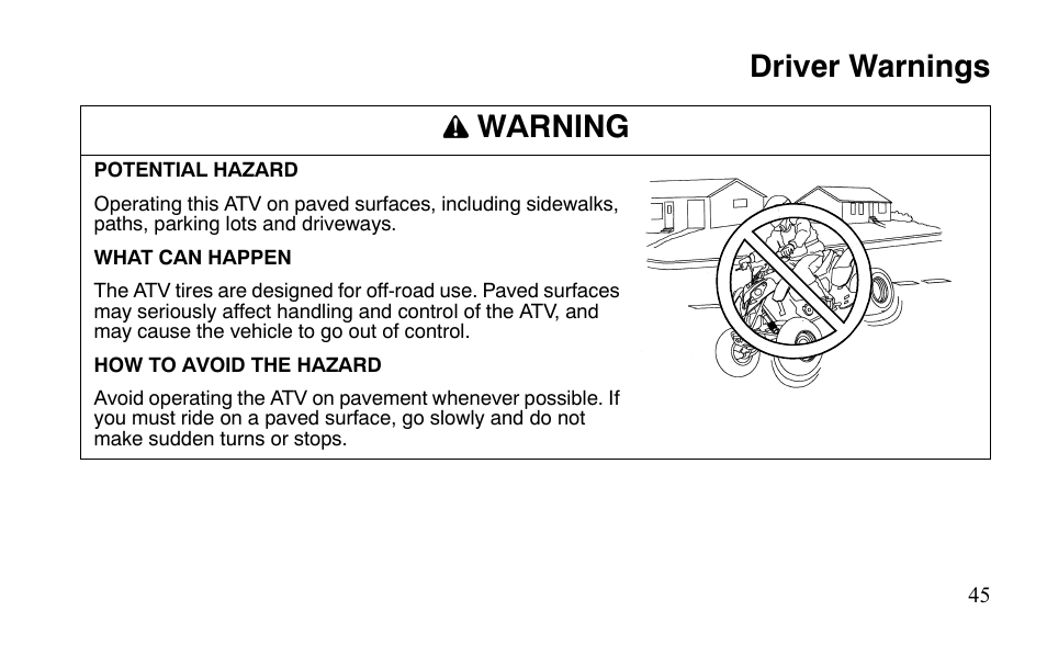 Driver warnings warning | Polaris Outlaw 9921488 User Manual | Page 48 / 199