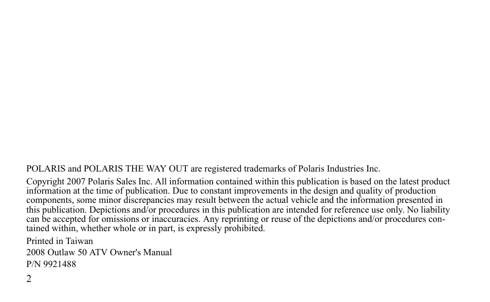 Polaris Outlaw 9921488 User Manual | Page 5 / 199