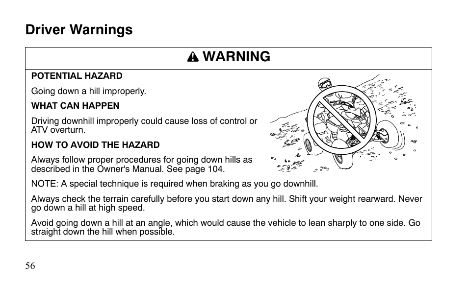 Driver warnings warning | Polaris Outlaw 9921488 User Manual | Page 59 / 199