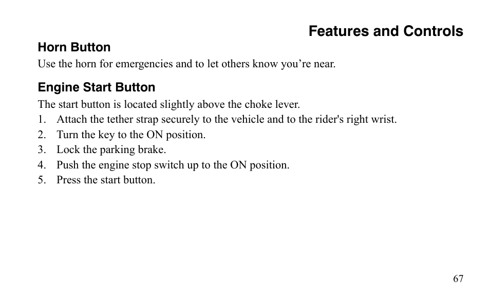 Features and controls | Polaris Outlaw 9921488 User Manual | Page 70 / 199