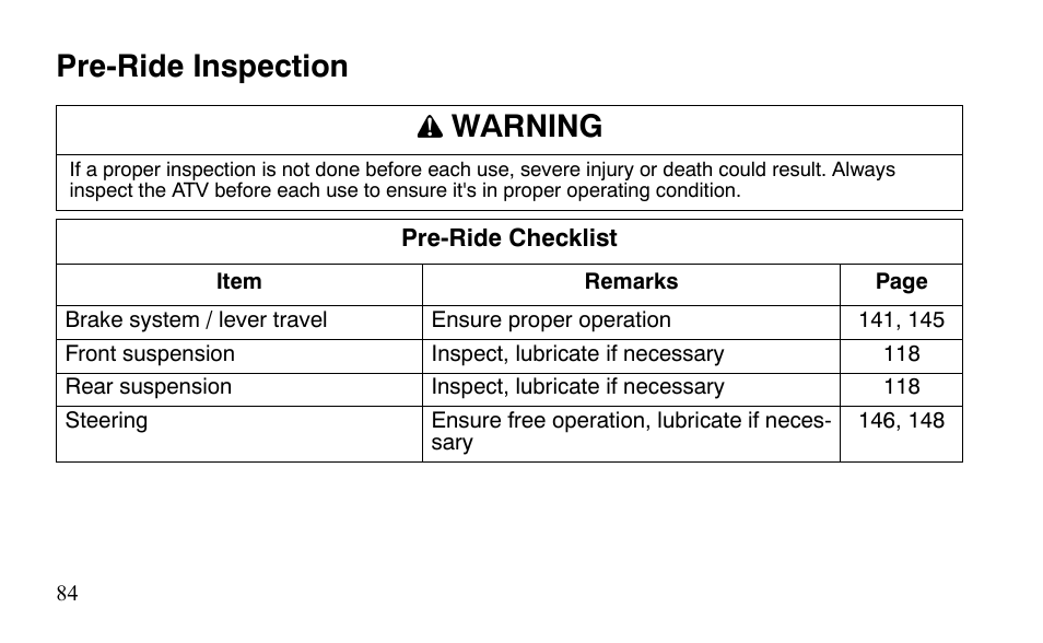 Pre-ride inspection warning | Polaris Outlaw 9921488 User Manual | Page 87 / 199
