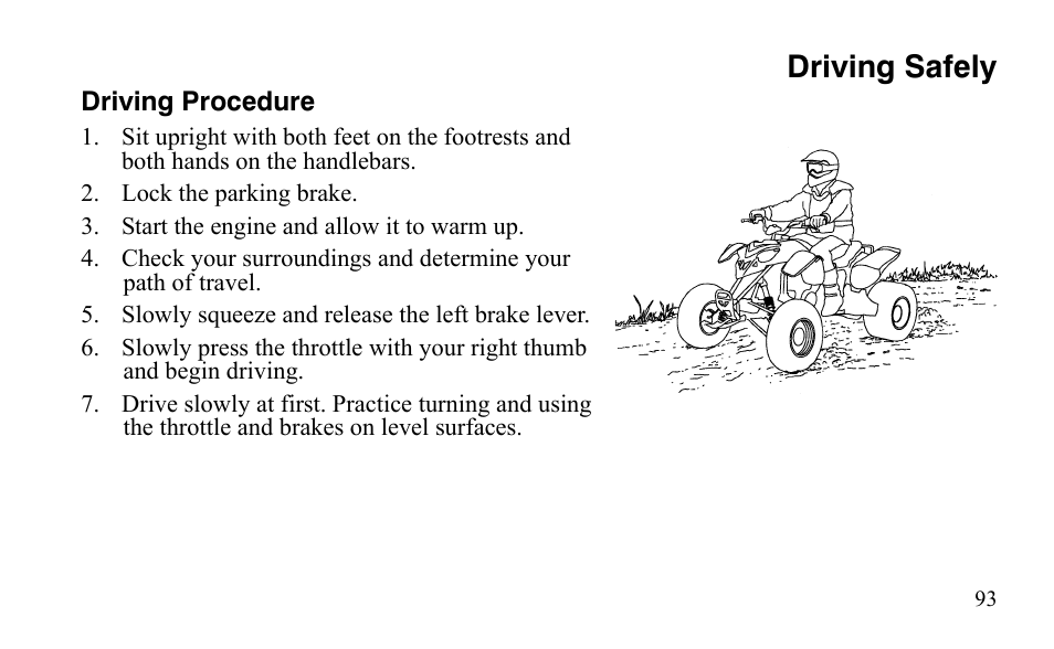 Driving safely | Polaris Outlaw 9921488 User Manual | Page 96 / 199