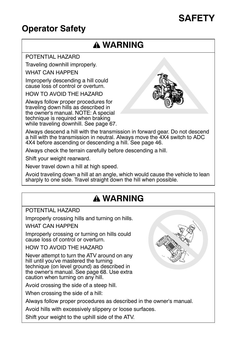 Safety, Operator safety warning, Warning | Polaris Sportsman 9921477 User Manual | Page 27 / 143