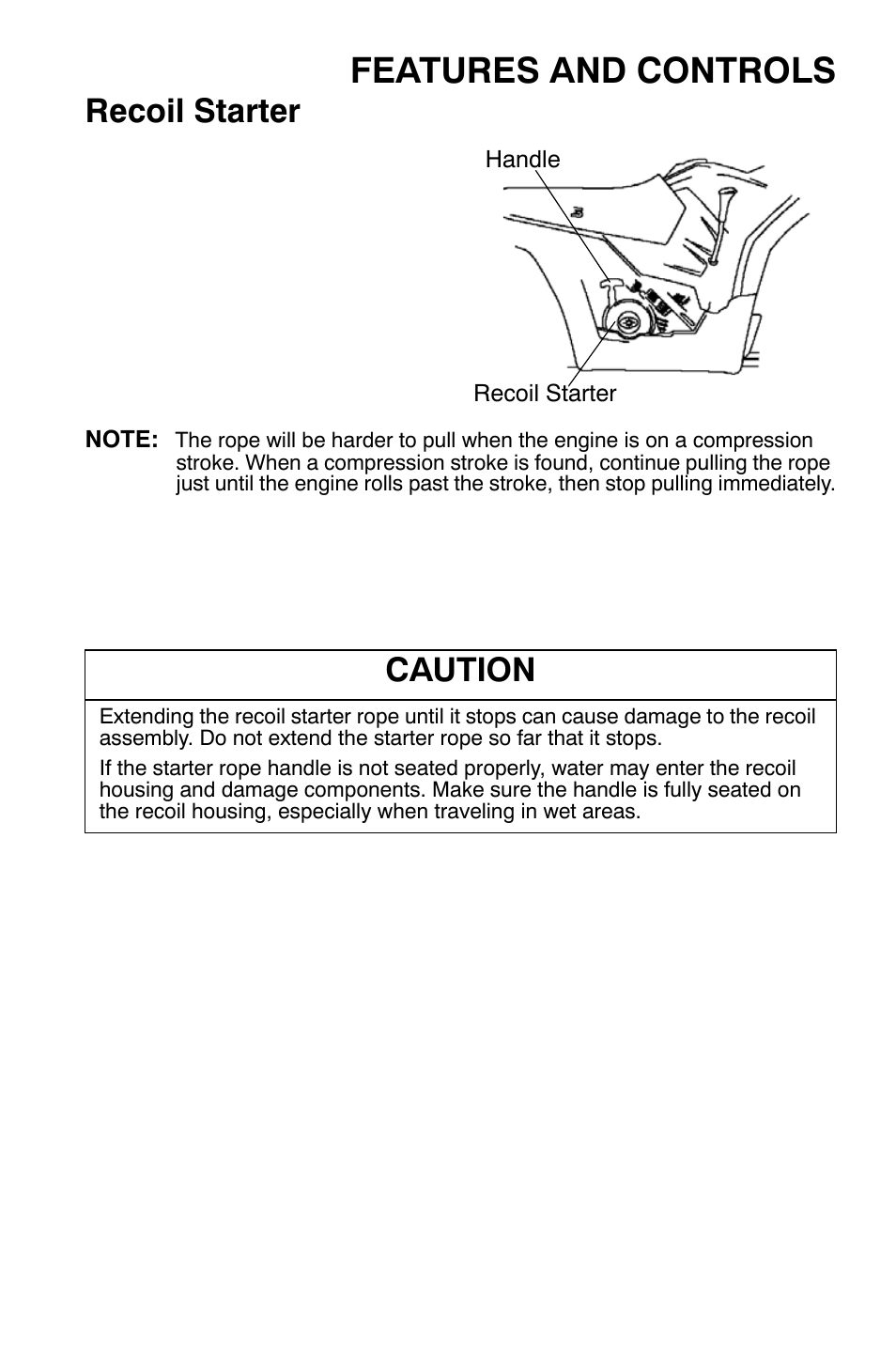 Features and controls, Recoil starter, Caution | Polaris Sportsman 9921477 User Manual | Page 43 / 143