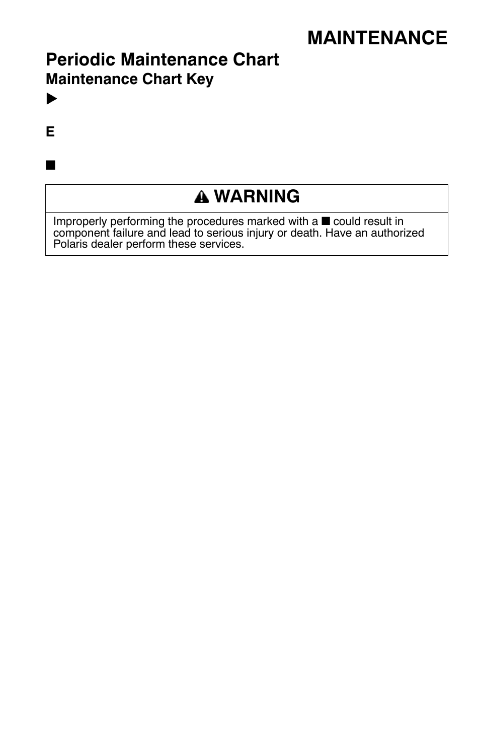 Maintenance, Periodic maintenance chart, Warning | Polaris Sportsman 9921477 User Manual | Page 75 / 143