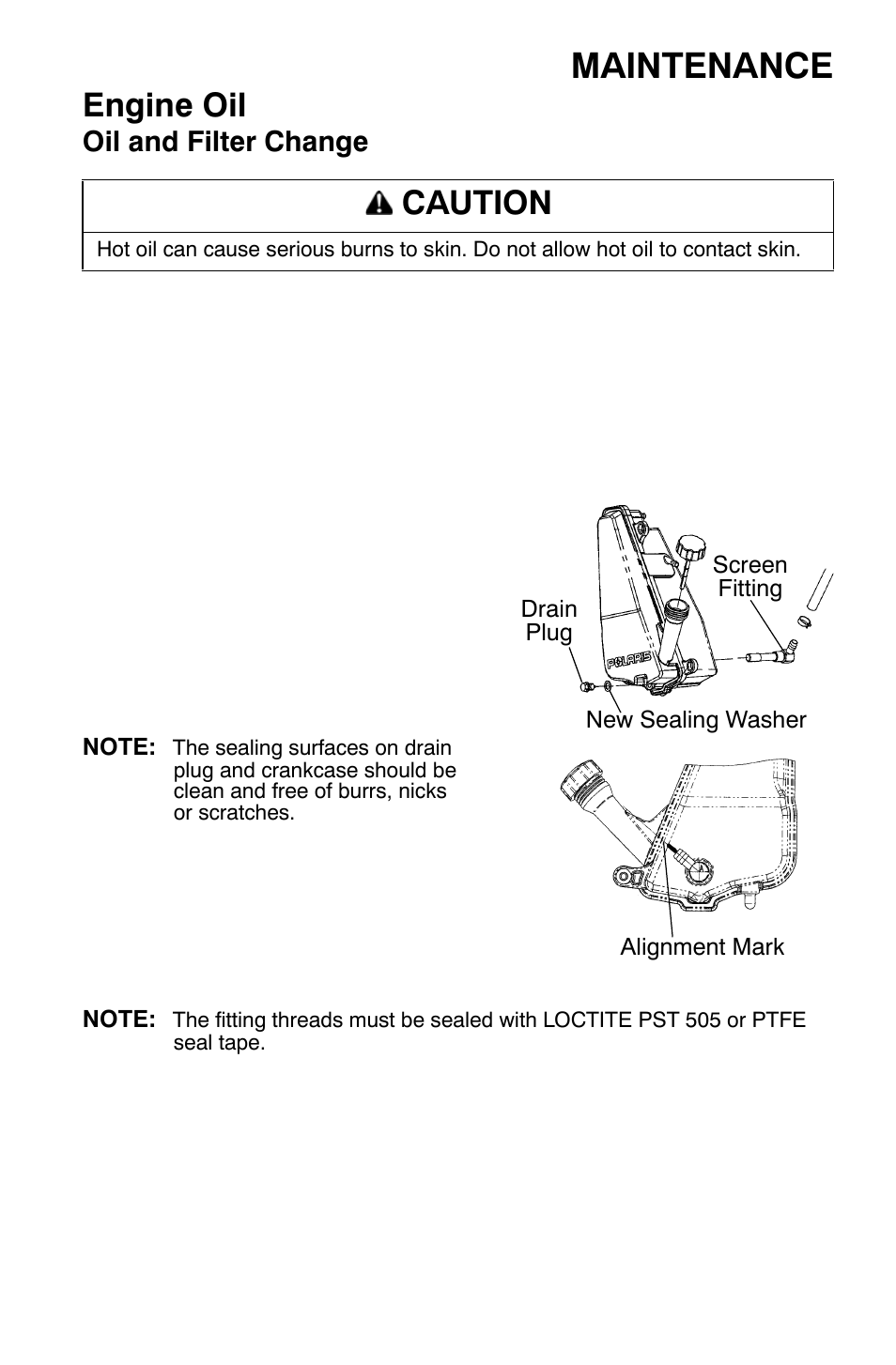 Maintenance, Engine oil, Caution | Oil and filter change | Polaris Sportsman 9921477 User Manual | Page 81 / 143