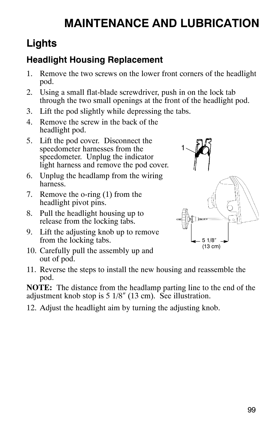 Maintenance and lubrication, Lights | Polaris 700 User Manual | Page 101 / 129