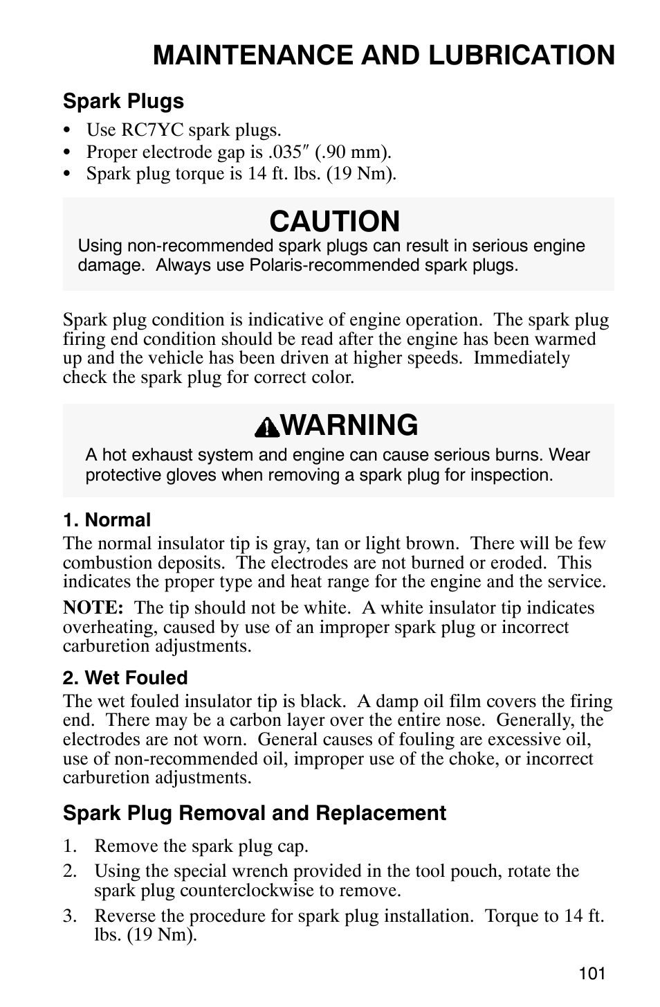 Caution warning, Maintenance and lubrication | Polaris 700 User Manual | Page 103 / 129