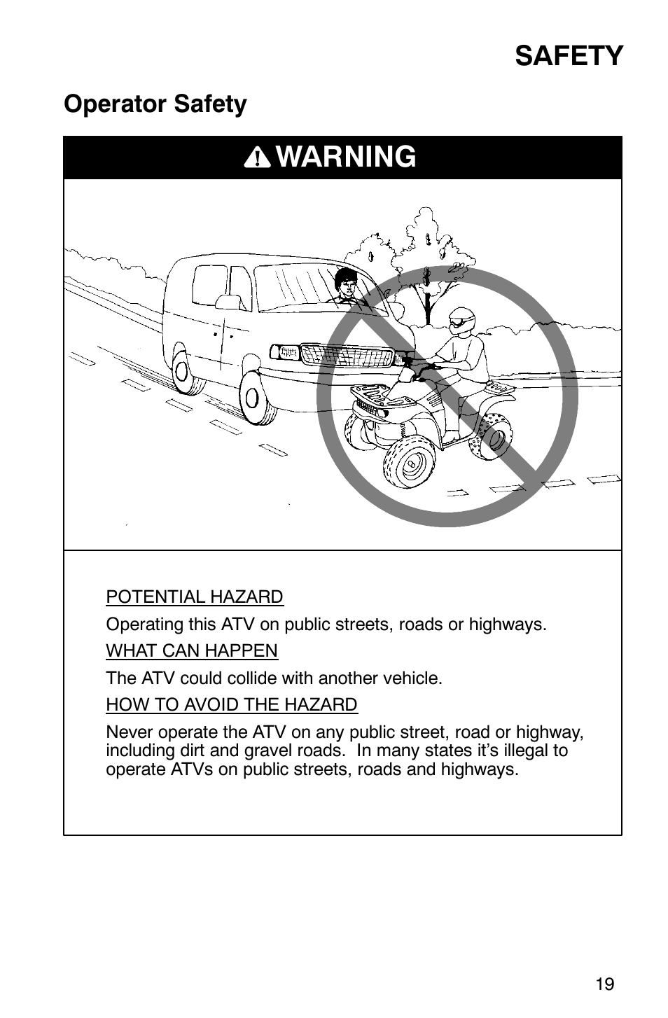 Warning, Safety, Operator safety | Polaris 700 User Manual | Page 21 / 129