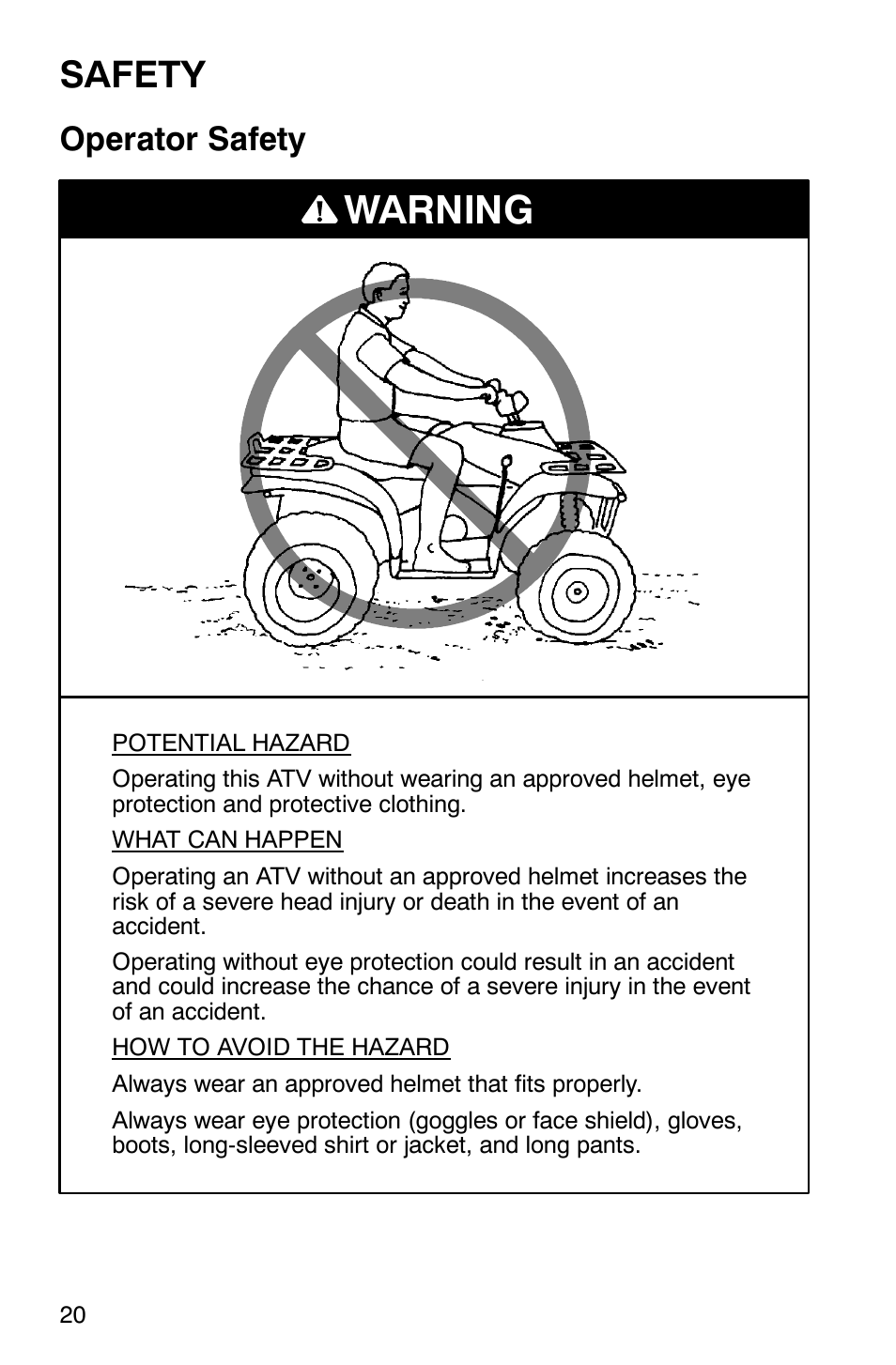 Warning, Safety, Operator safety | Polaris 700 User Manual | Page 22 / 129