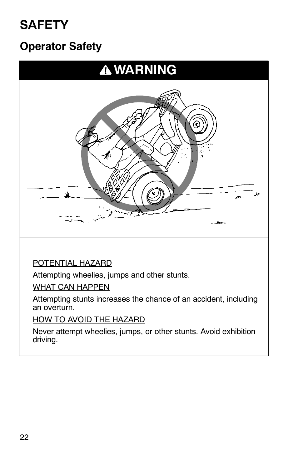 Warning, Safety, Operator safety | Polaris 700 User Manual | Page 24 / 129