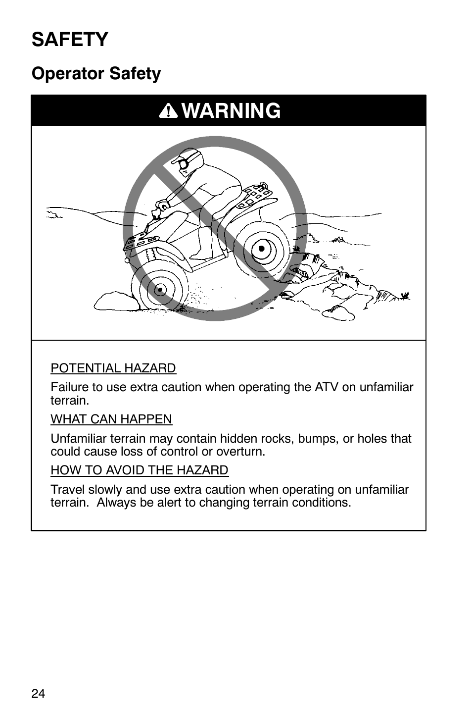 Warning, Safety, Operator safety | Polaris 700 User Manual | Page 26 / 129