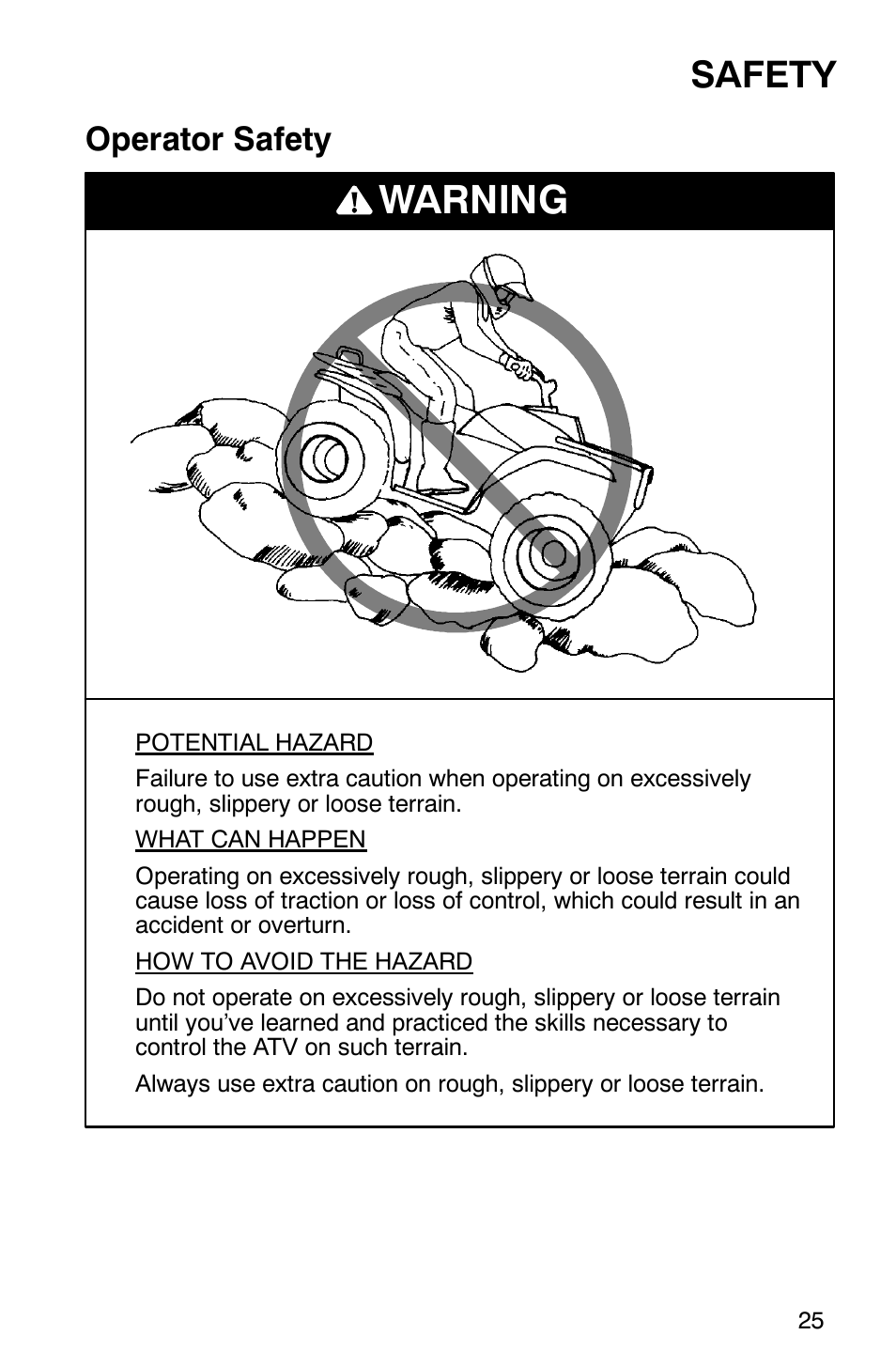 Warning, Safety, Operator safety | Polaris 700 User Manual | Page 27 / 129