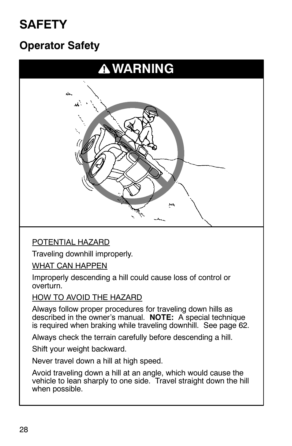 Warning, Safety, Operator safety | Polaris 700 User Manual | Page 30 / 129