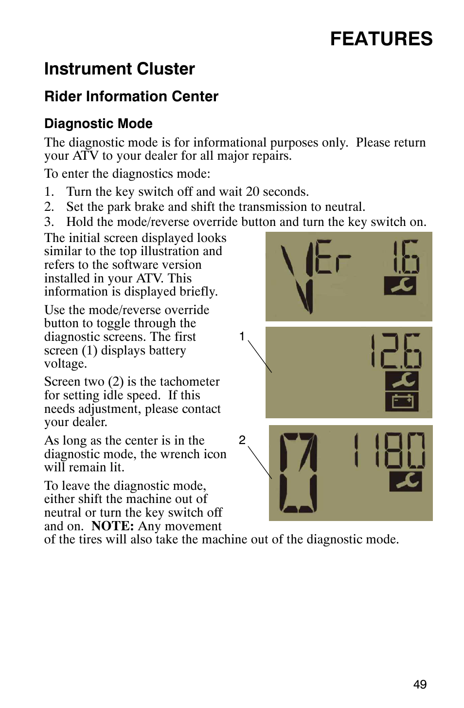 Features, Instrument cluster | Polaris 700 User Manual | Page 51 / 129