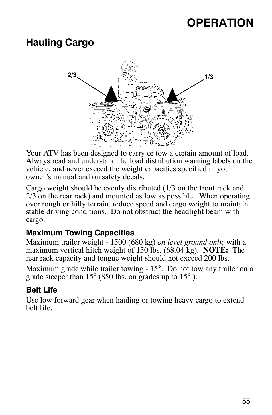 Operation, Hauling cargo | Polaris 700 User Manual | Page 57 / 129