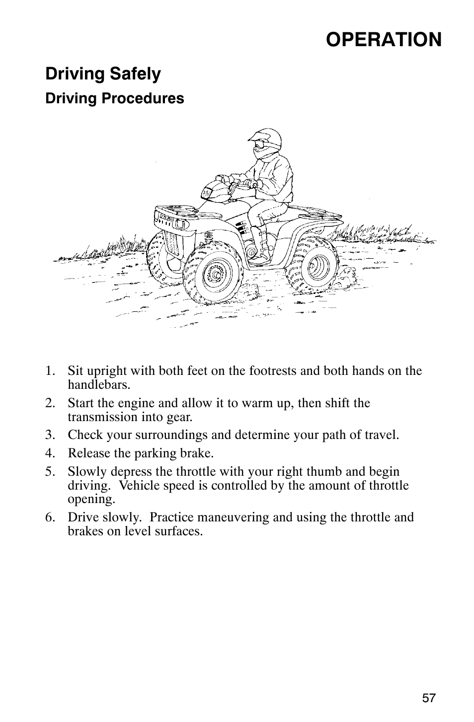 Operation, Driving safely | Polaris 700 User Manual | Page 59 / 129